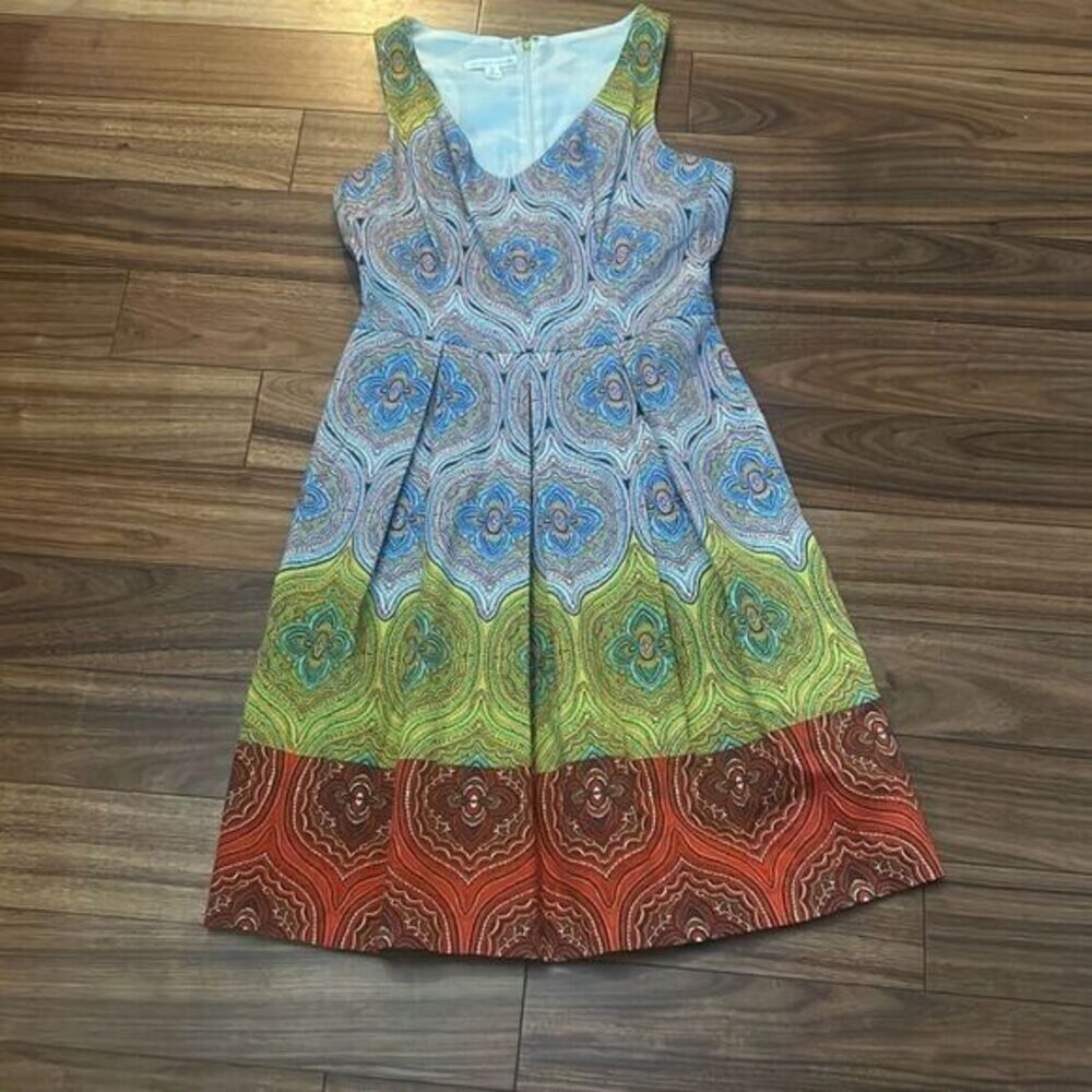 London times colorful pleated paisley sleeveless dress workcore summer woman's s
